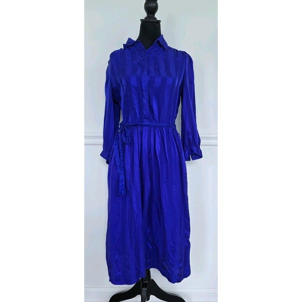 Liz Claiborne Blue Silk Dress Size 10 With Pockets 100% Silk